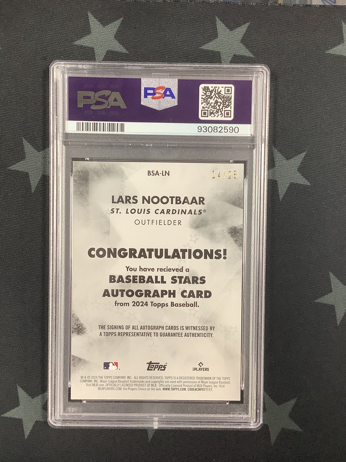 2024 TOPPS LARS NOOTBAAR BASEBALL STARS AUTO RED #14/25 PSA 10