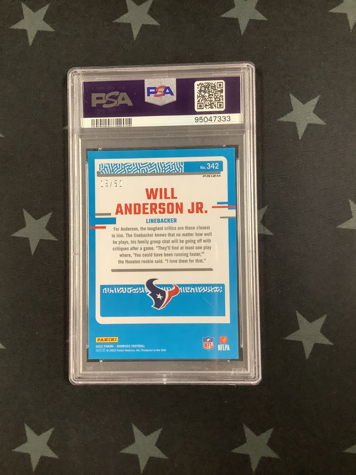 2023 PANINI DONRUSS WILL ANDERSON JR. OPTIC PREVIEW PURPLE #15/50 PSA 10