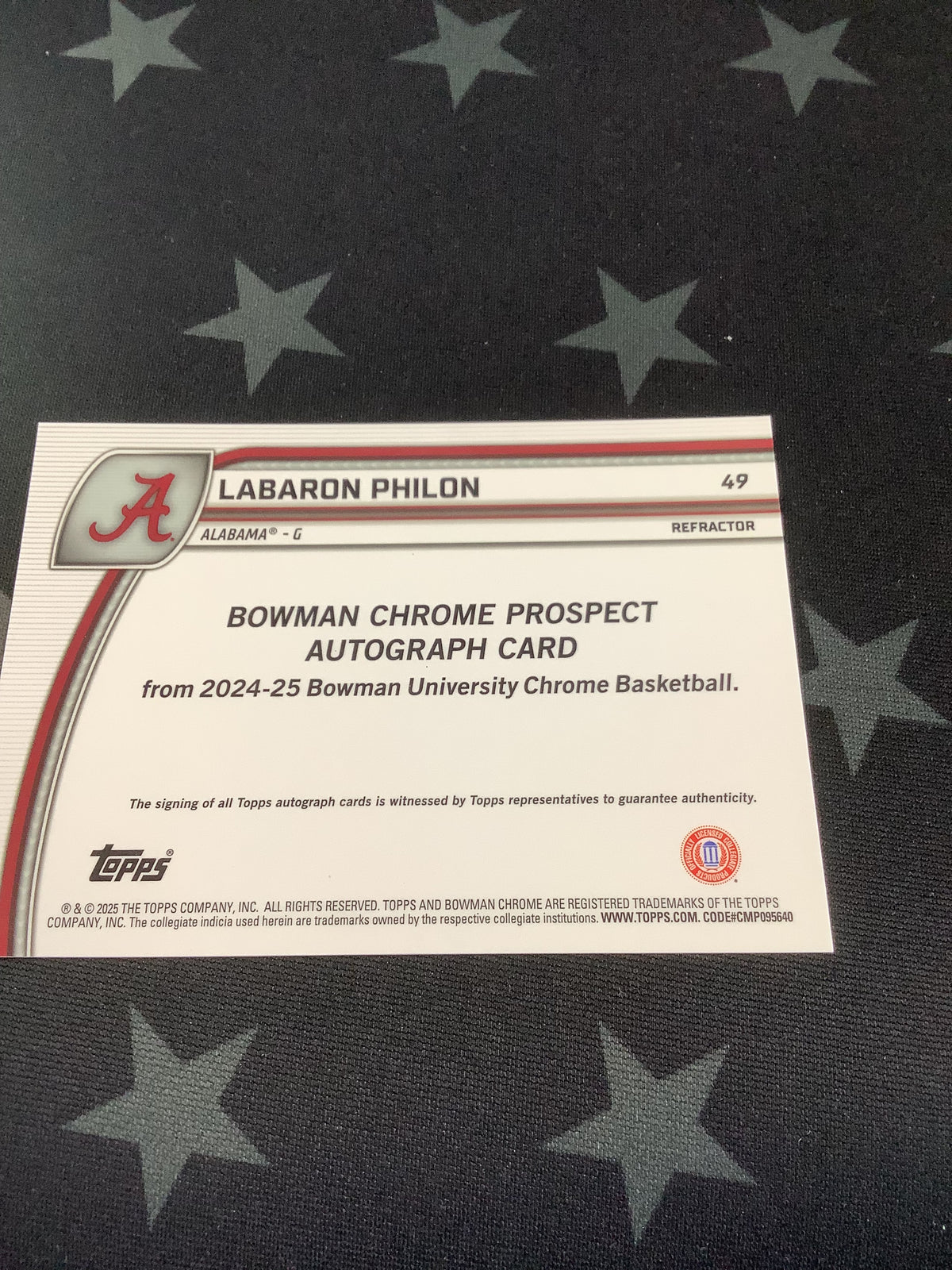 2024-25 Bowman Chrome U Labaron Philon 1st Refractor Auto