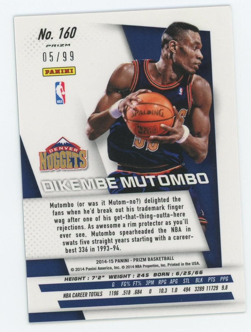 2014-15 PRIZM BASKETBALL DIKEMBE MUTOMBO BLUE PRIZM #5/99 NO.160