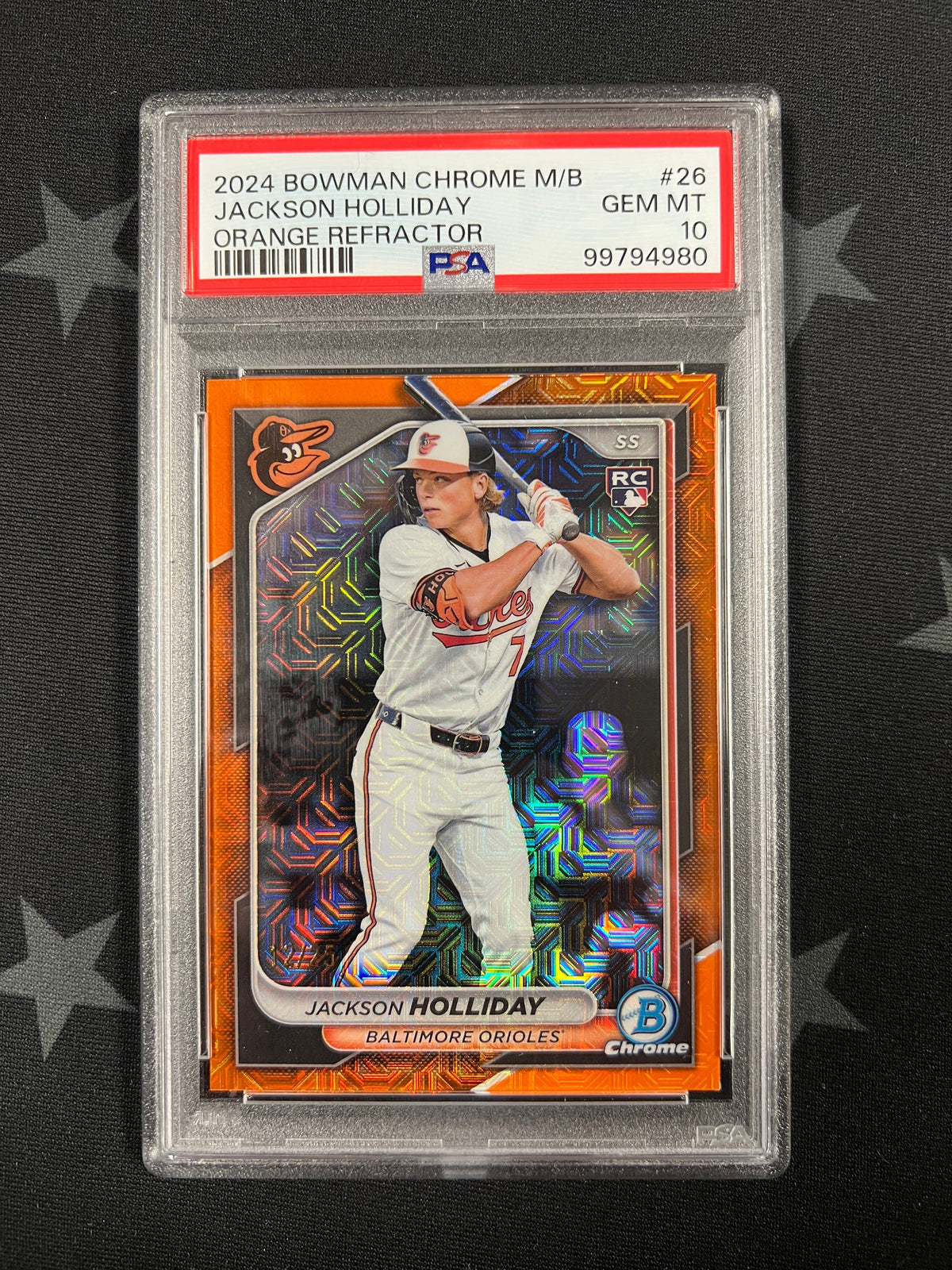 2024 BOWMAN CHROME MEGA BOX JACKSON HOLLIDAY ROOKIE ORANGE REFRACTOR #12/25 PSA 10