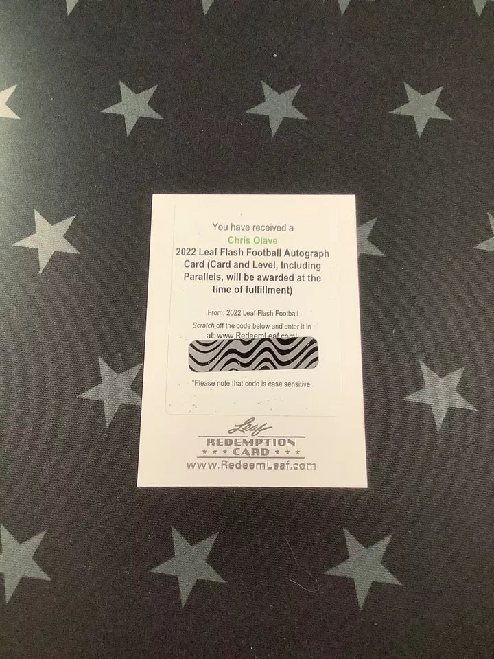 2022 LEAF FLASH FOOTBALL CHRIS OLAVE AUTO REDEMPTION CARD