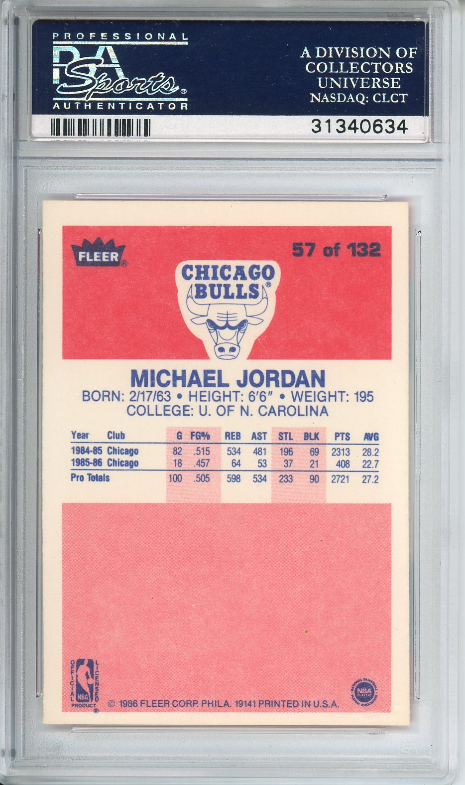 1986 Fleer Michael Jordan RC Rookie #57 MINT PSA 9