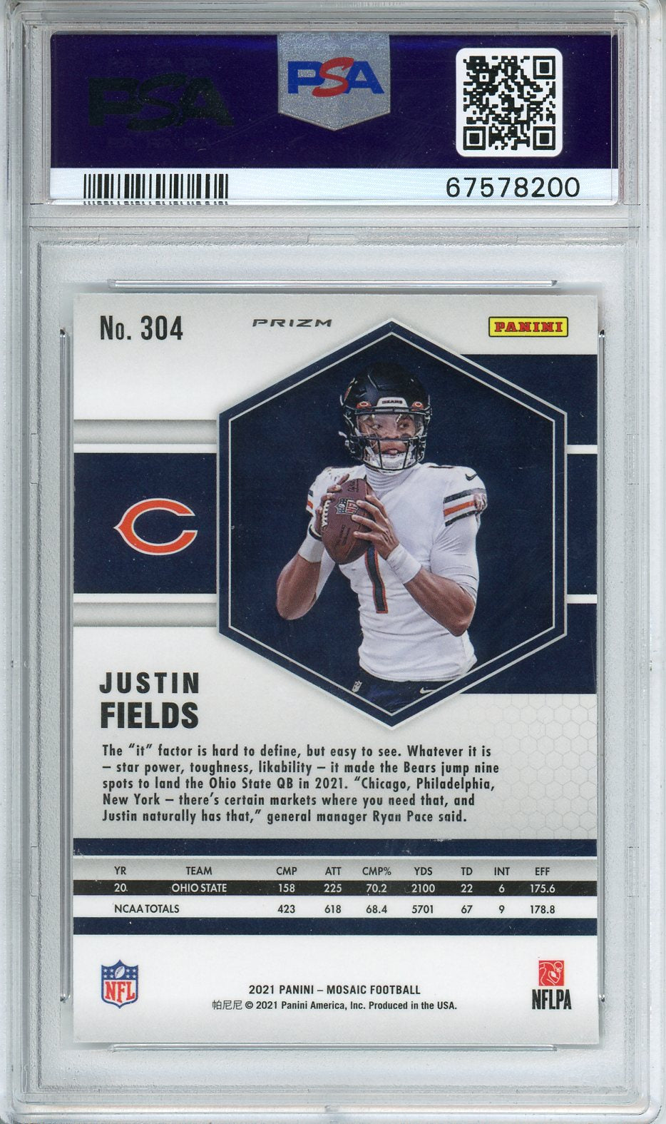 2021 Mosaic Justin Fields Reactive Orange Rookie Prizm PSA 10 #304