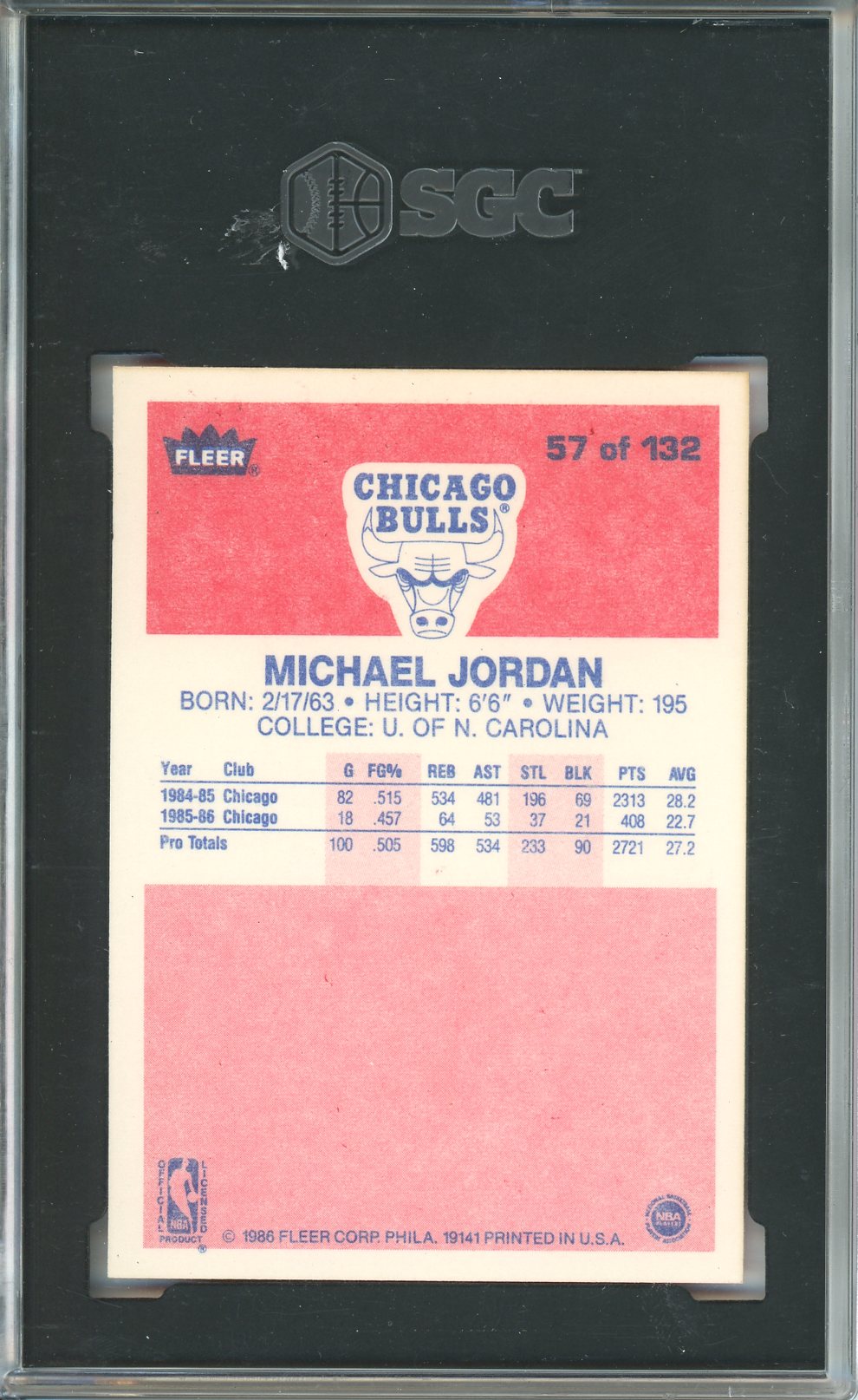 1986 Fleer Michael Jordan RC Rookie #57 NM-MT SGC 8