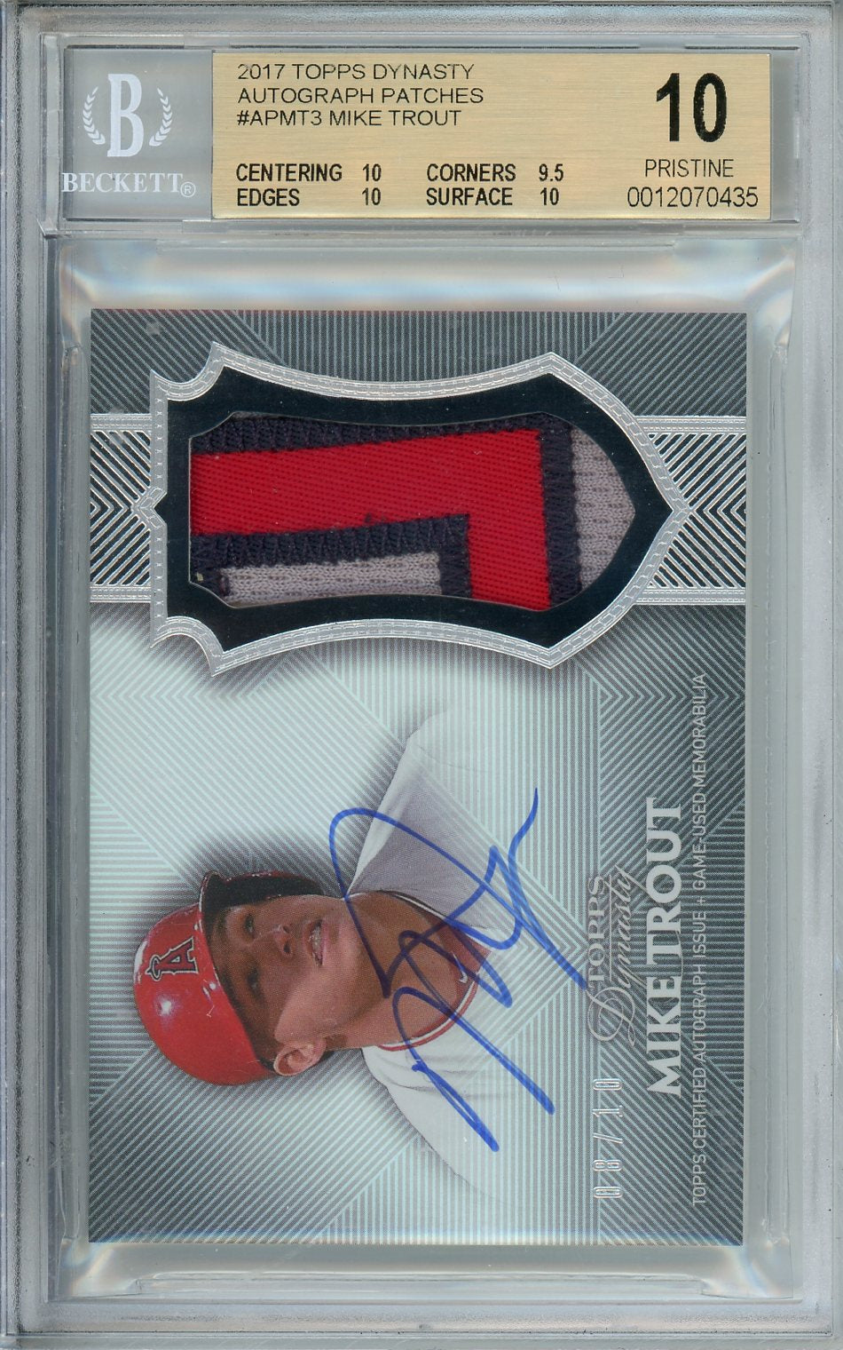 2017 Topps Dynasty Mike Trout #AP-MT3 Autograph Patches /10 PRISTINE BGS 10