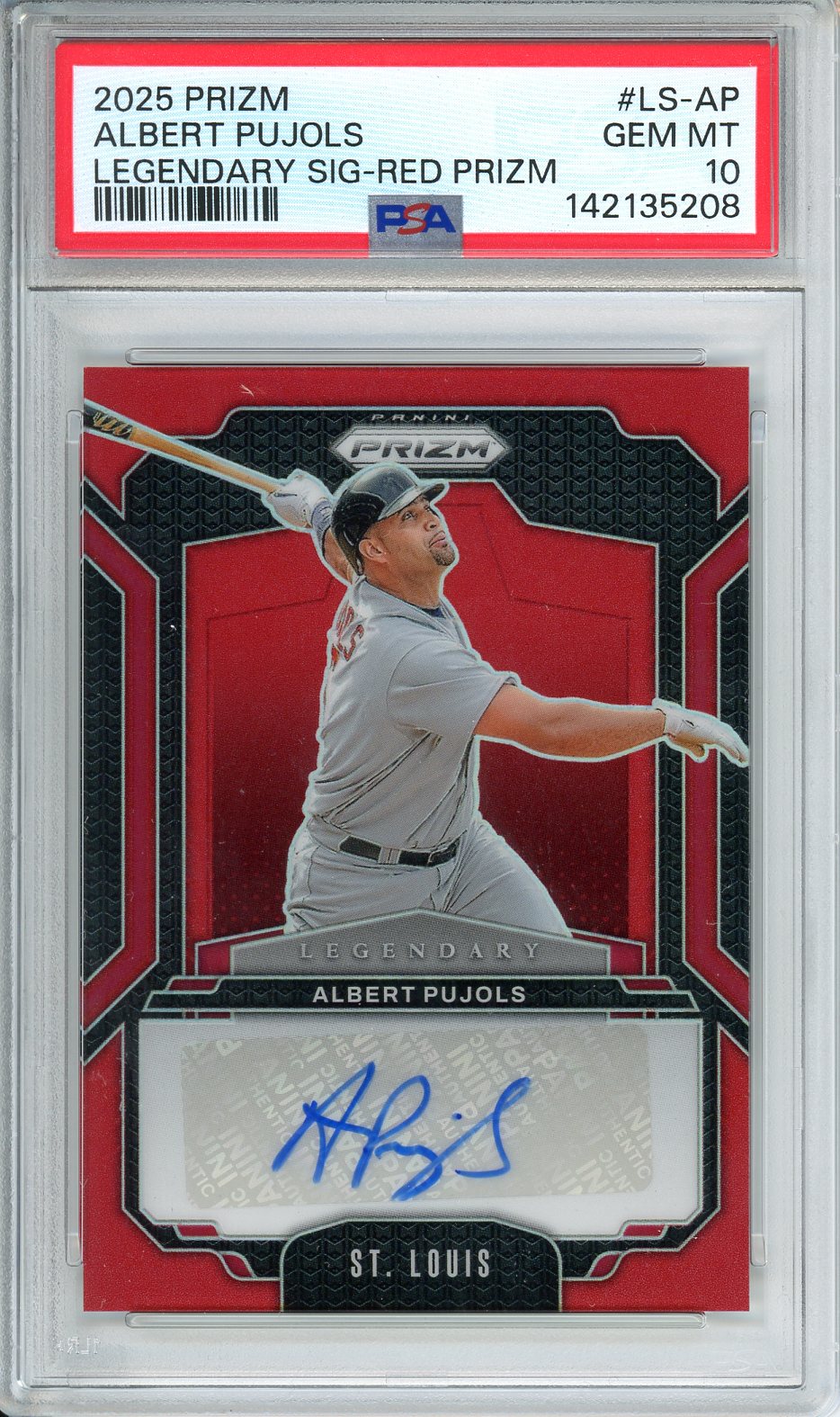 2025 Panini Prizm Albert Pujols Legendary Signatures Red Prizm Auto /99 PSA 10