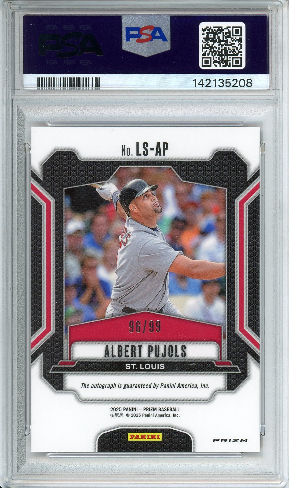 2025 Panini Prizm Albert Pujols Legendary Signatures Red Prizm Auto /99 PSA 10