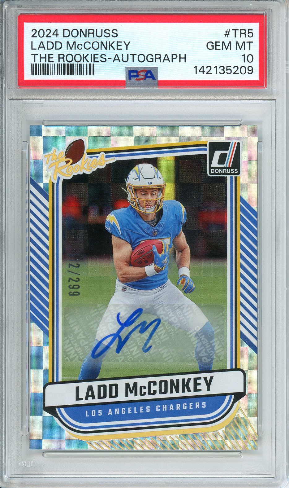 2024 Donruss Ladd McConkey The Rookies Auto /299 PSA 10