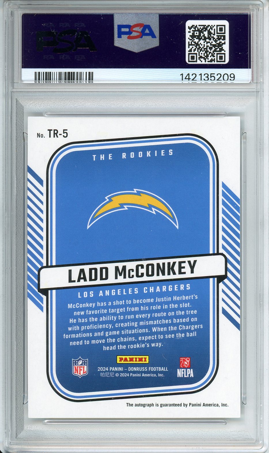 2024 Donruss Ladd McConkey The Rookies Auto /299 PSA 10