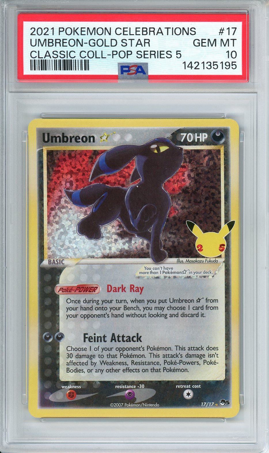 2021 Pokemon Celebrations Umbreon Gold Star Classic Collection #17 PSA 10