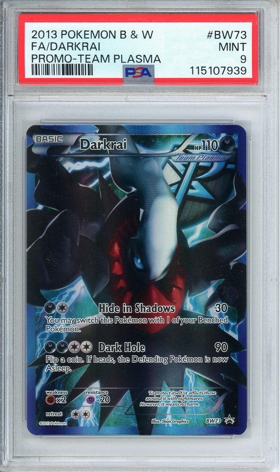 Darkrai Pokemon Card (Promo - Team Plasma BW73) Full Art MINT PSA 9