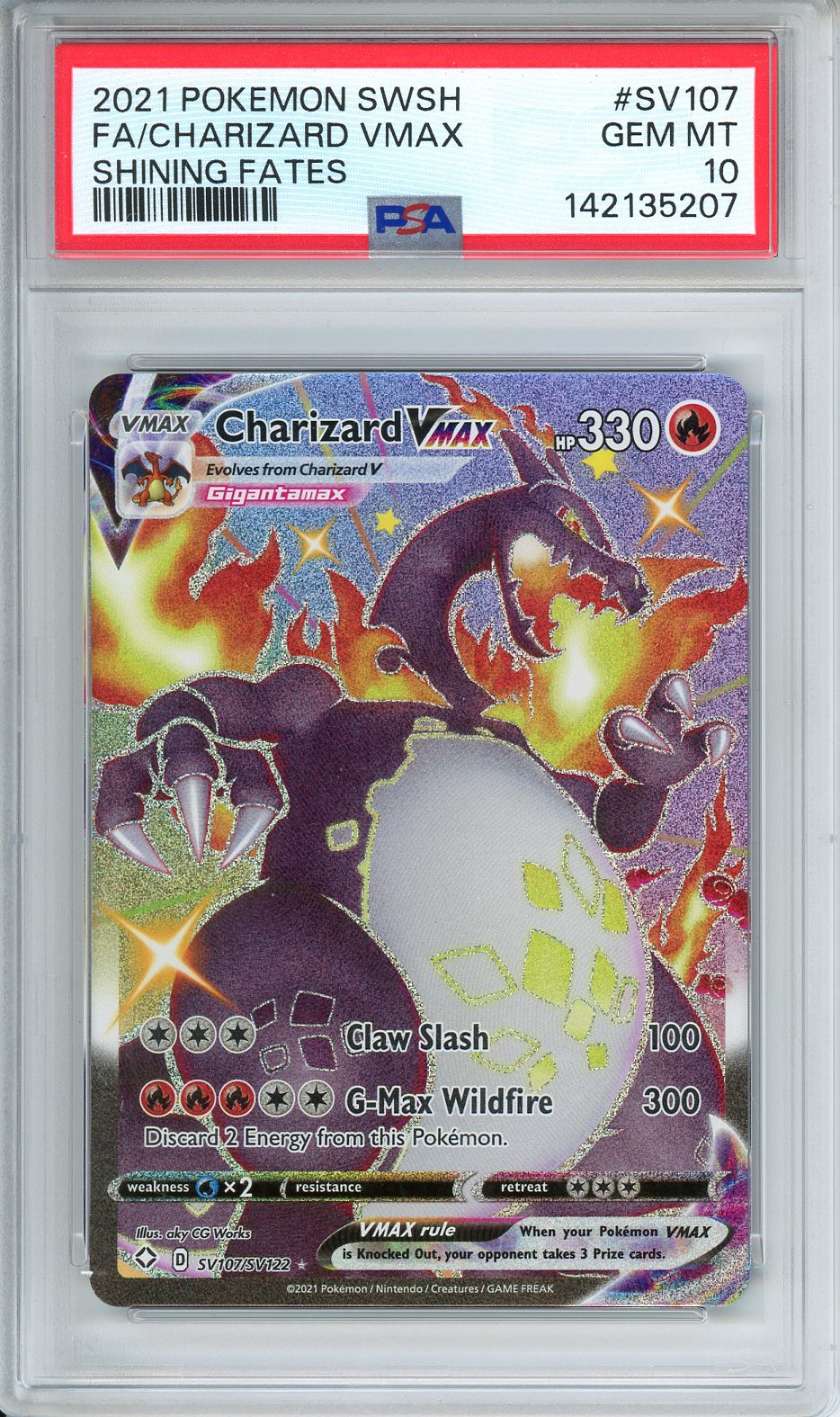 2021 Pokemon Sword and Shield Charizard Vmax Full Art Shining Fates #SV107 PSA 10
