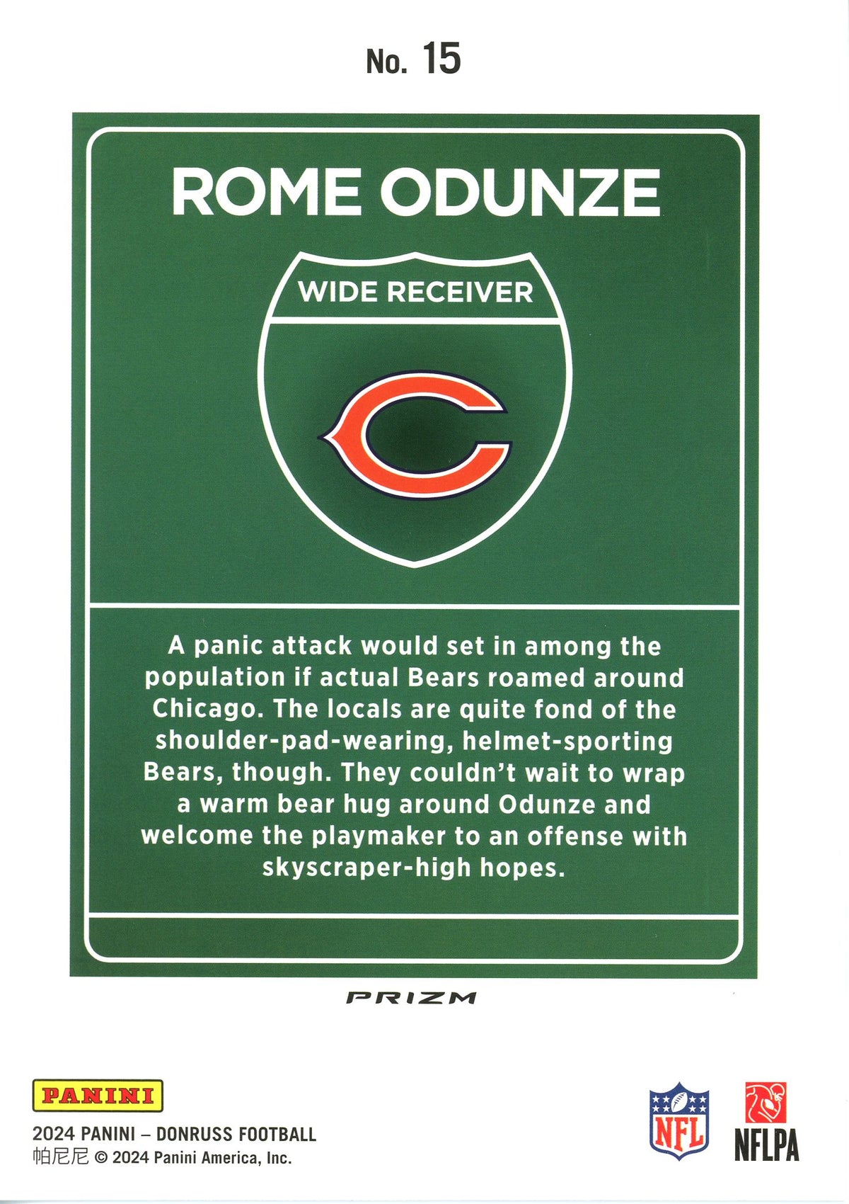 2024 Panini Donruss Rome Odunze RC #15 JUMBO Downtown