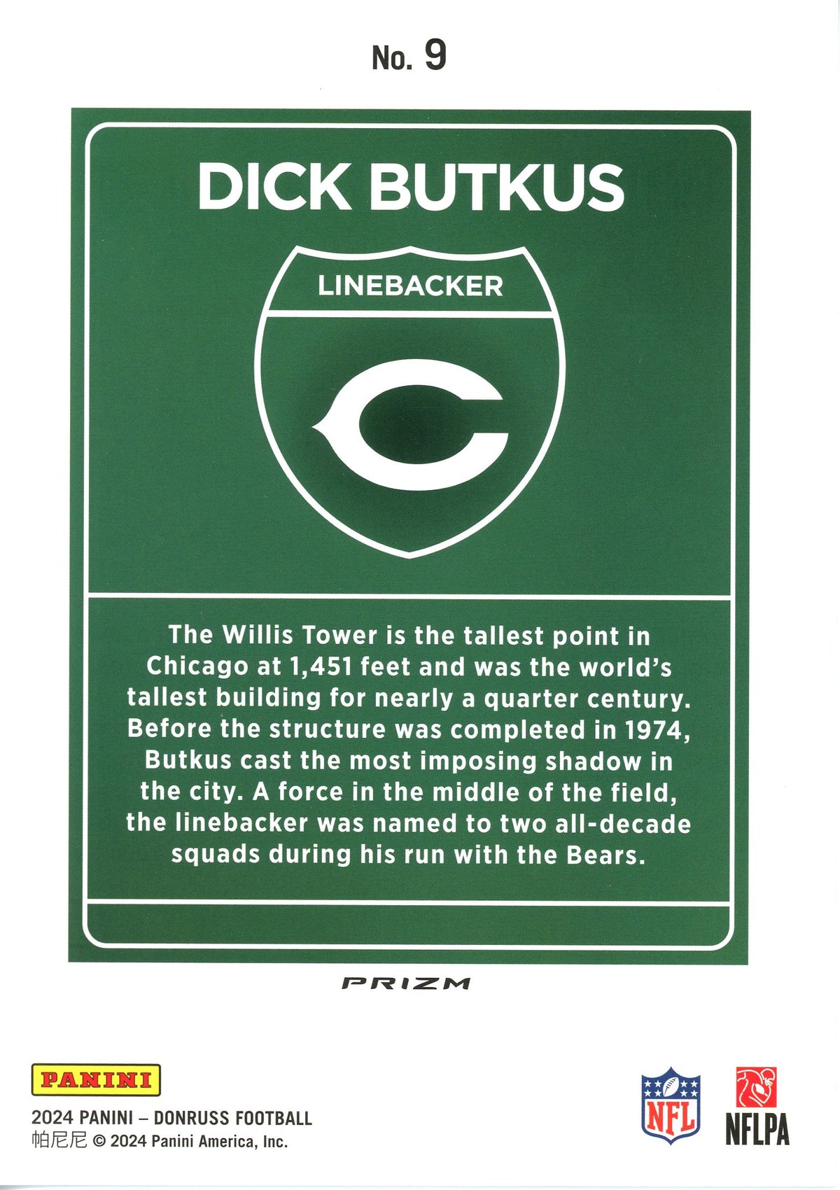 2024 Panini Donruss Dick Butkus #9 JUMBO Downtown