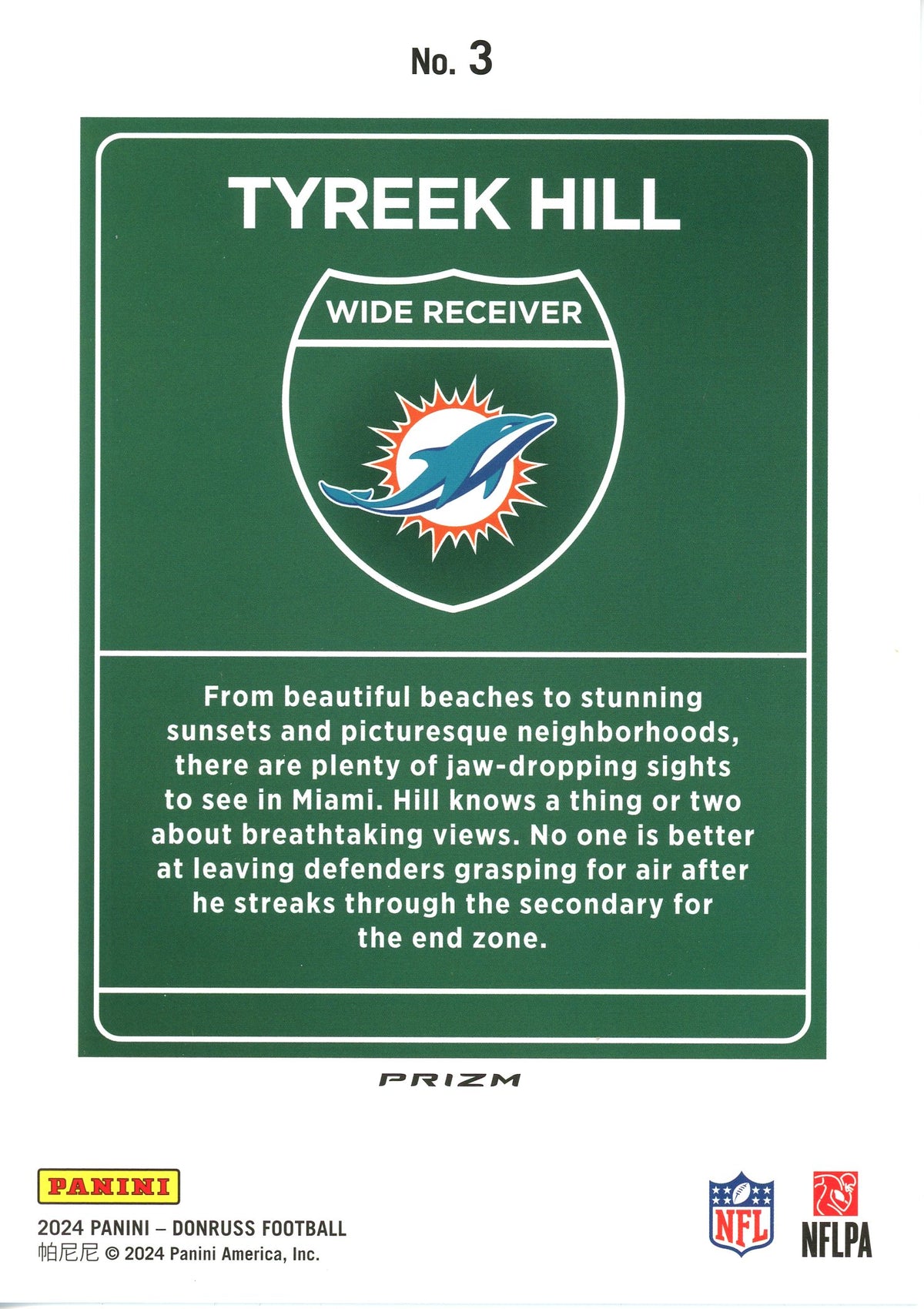 2024 Panini Donruss Tyreek Hill #3 JUMBO Downtown