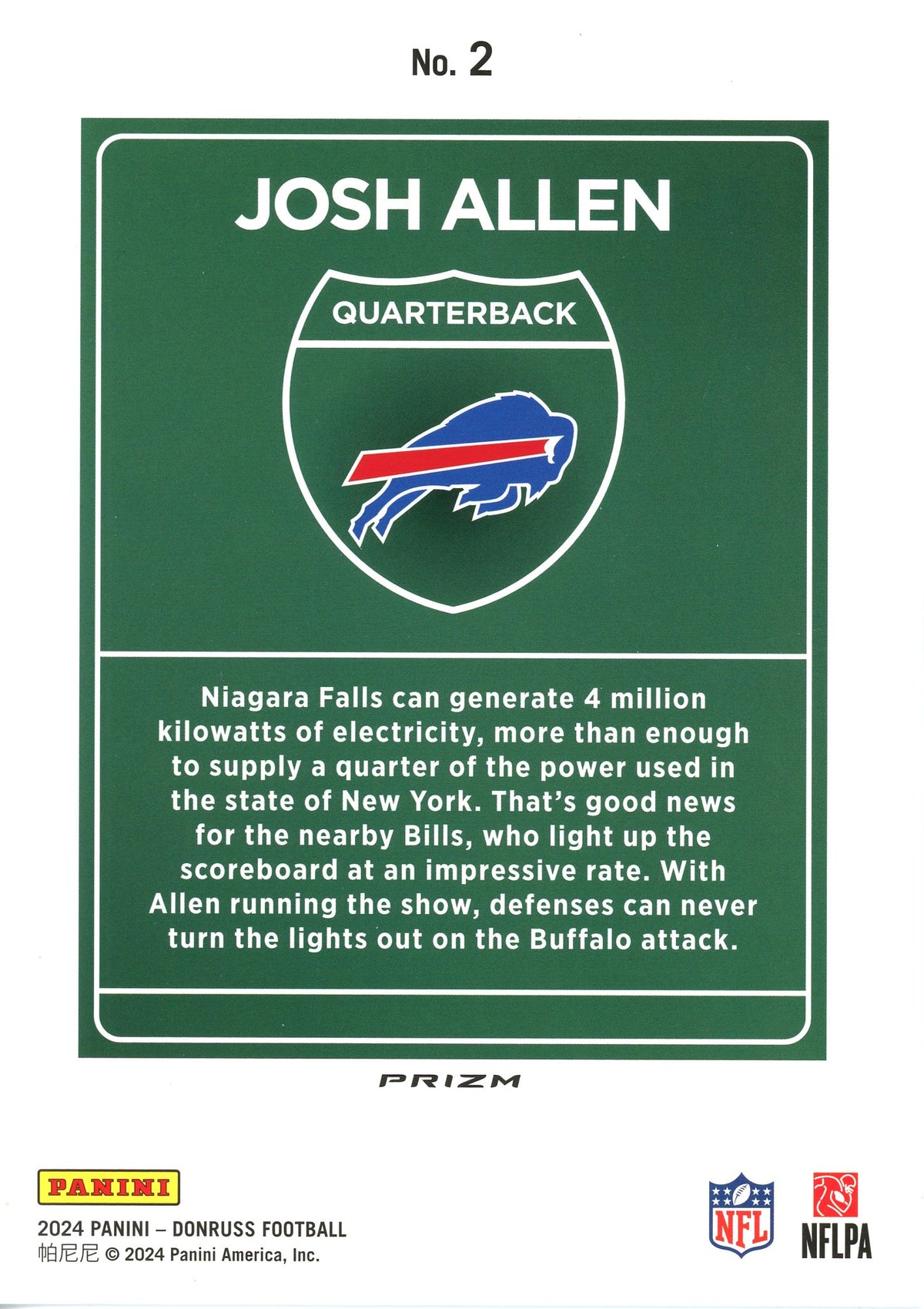 2024 Panini Donruss Josh Allen #2 JUMBO Downtown