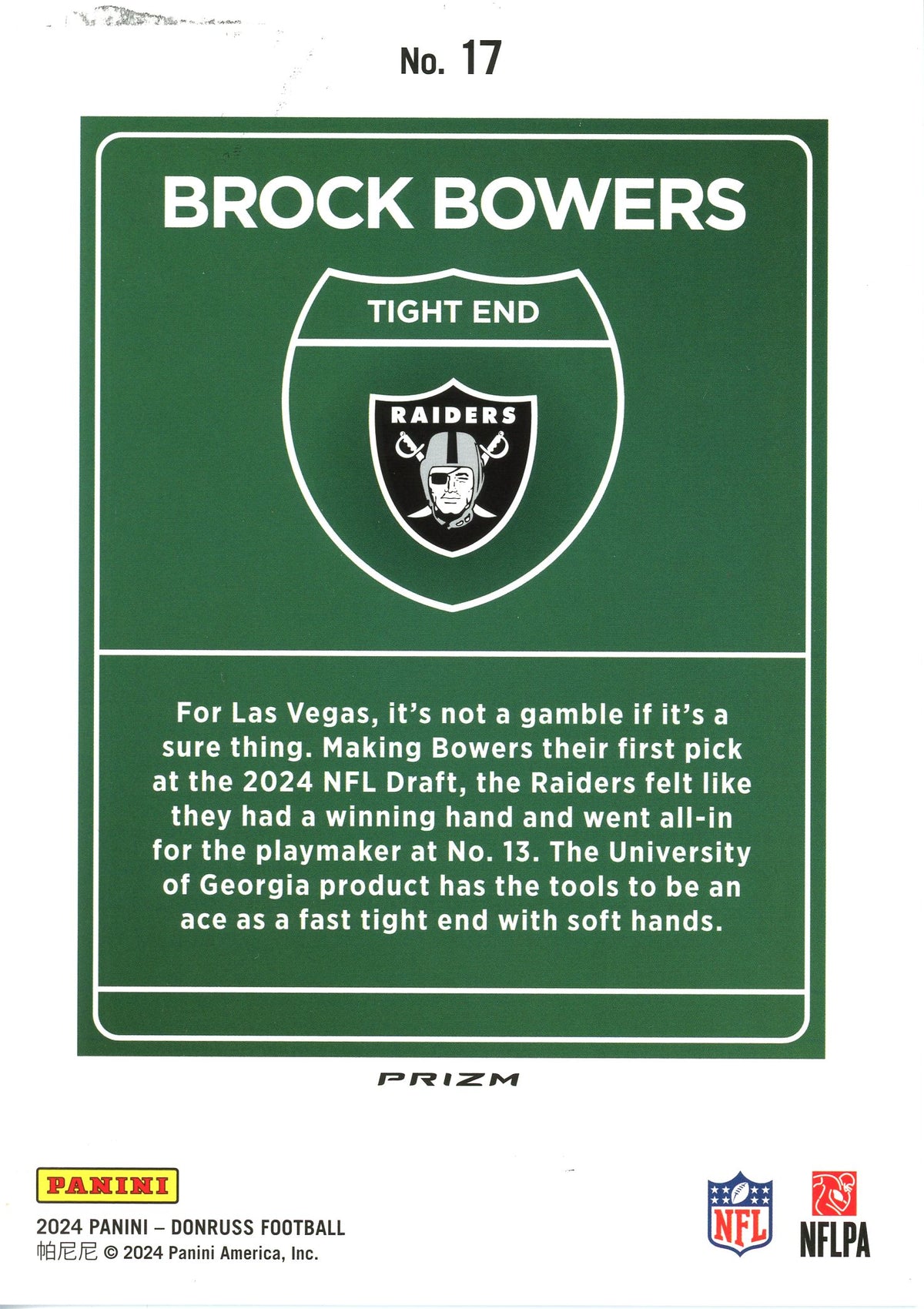 2024 Panini Donruss Brock Bowers RC #17 JUMBO Downtown *SEE BACK PHOTO*