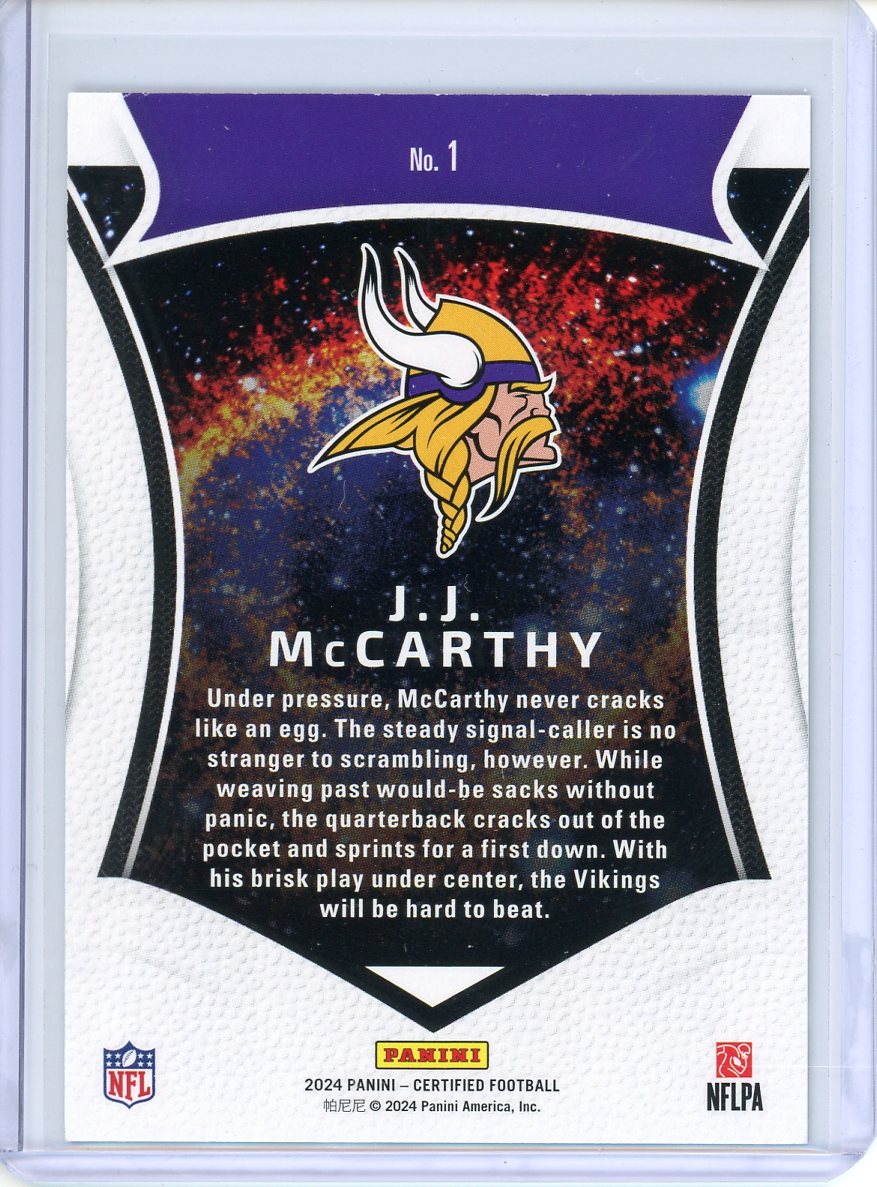 2024 Panini Certified J.J. McCarthy RC #1 Mirror Teal /50