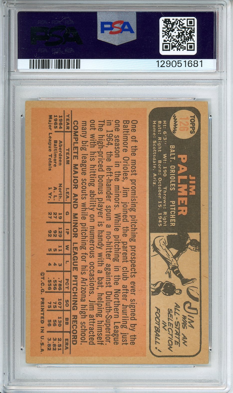 1966 Topps Jim Palmer #126 PSA 3