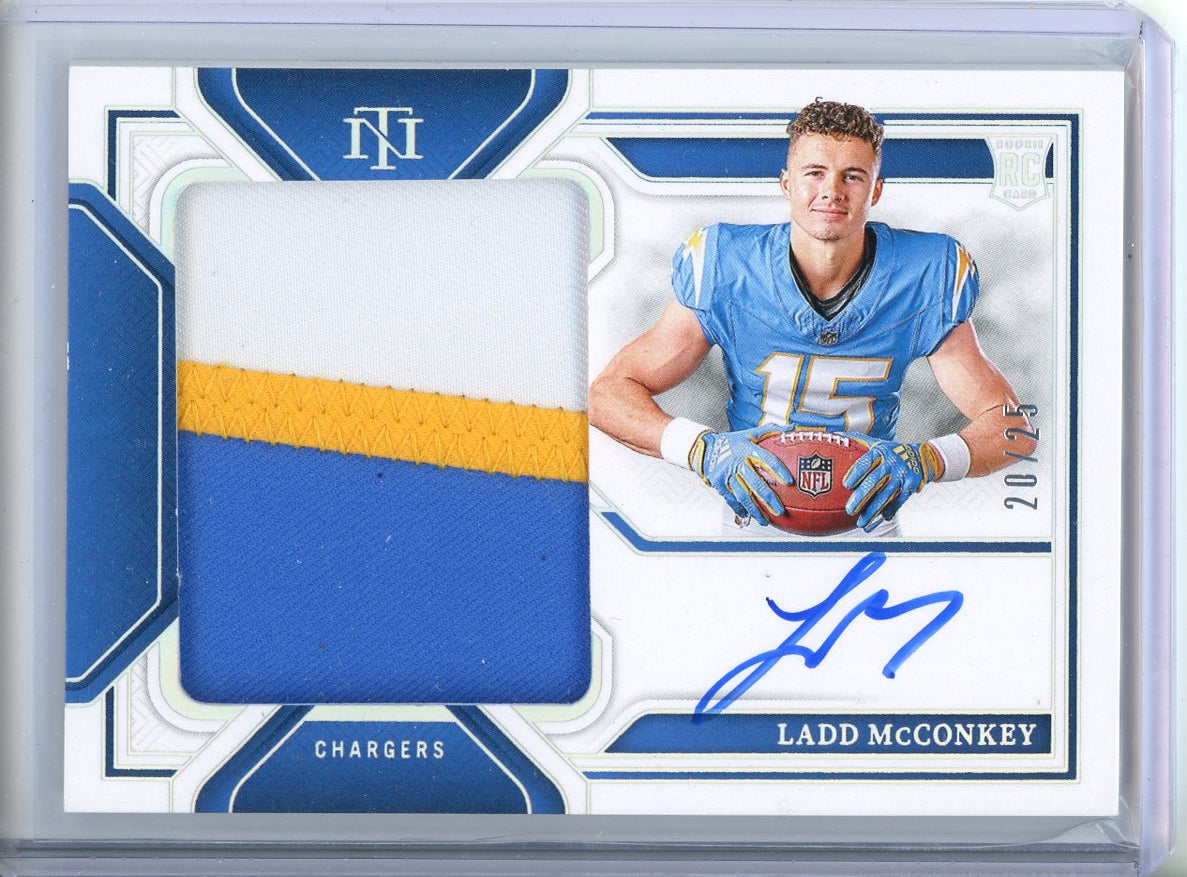 2024 Panini National Treasures Ladd McConkey RC #RMS-LMY Pach Auto /25