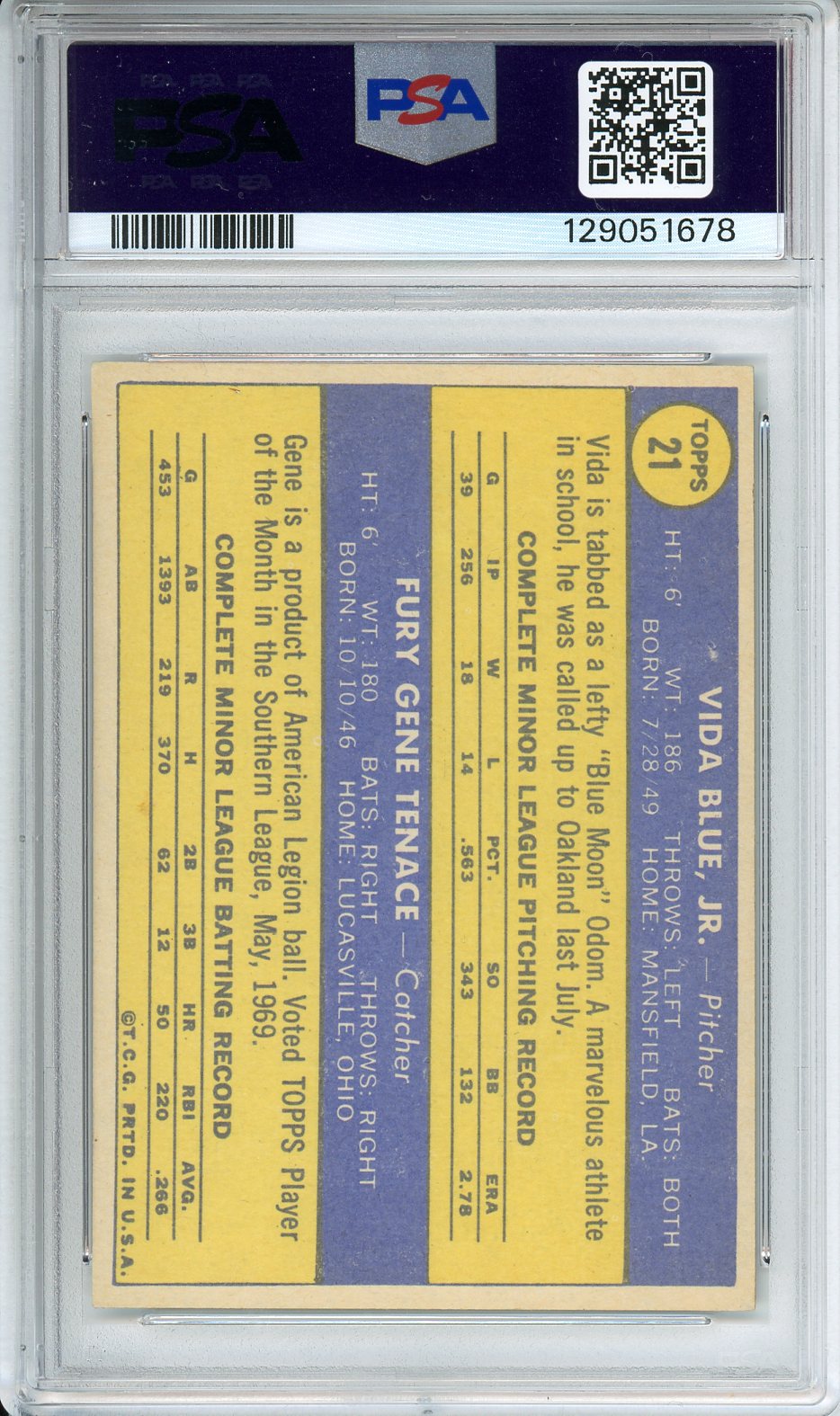 1970 Topps V. Blue/G. Tenace #21 Athletics Rookies PSA 4