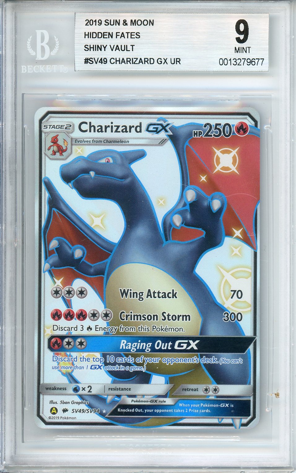 Charizard GX Pokemon Card (Hidden Fates SV49/SV94) Shiny Vault MINT BGS 9