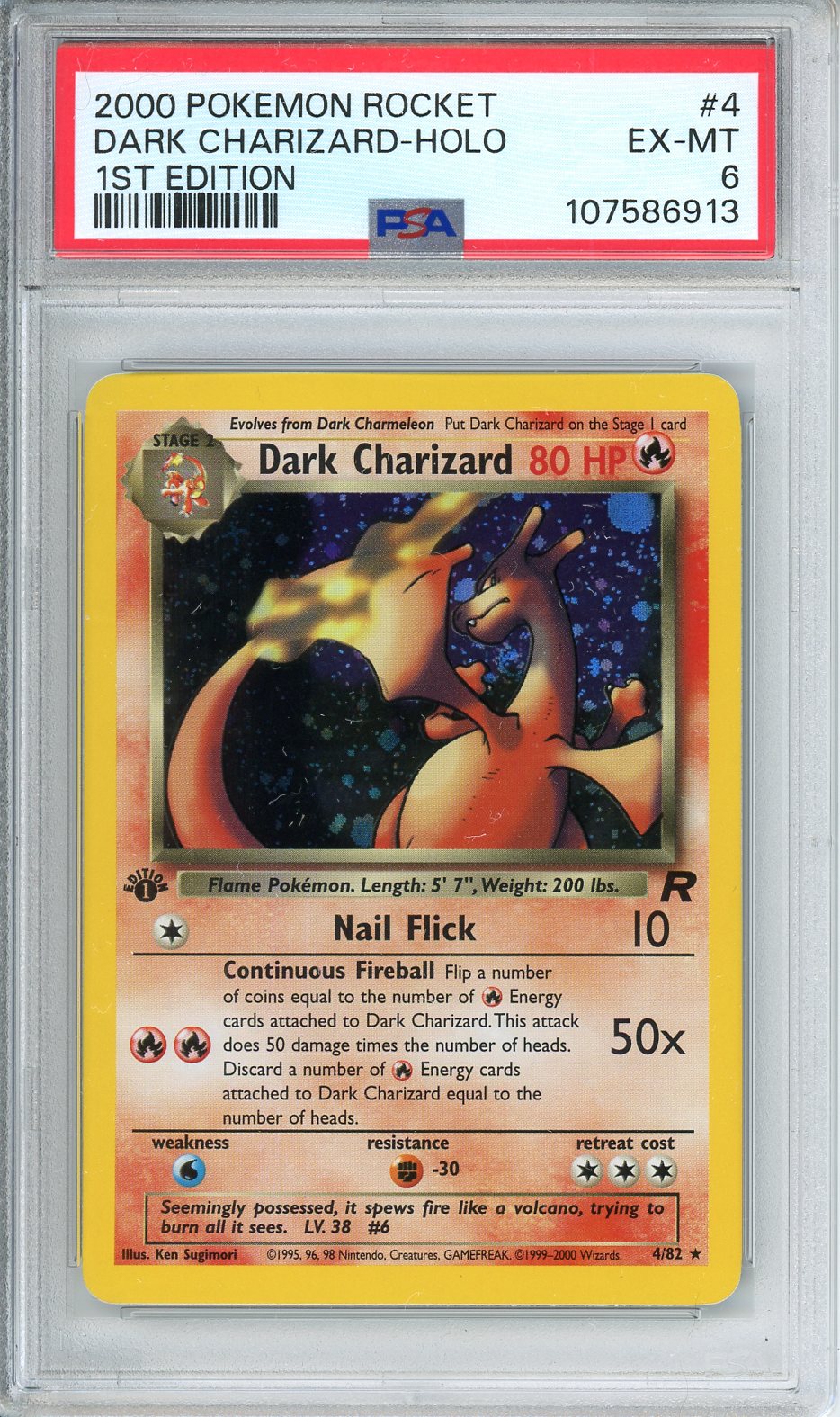 Dark Charizard Holo Pokemon Card (1st Edition Rocket 4/82) EX - MT PSA 6