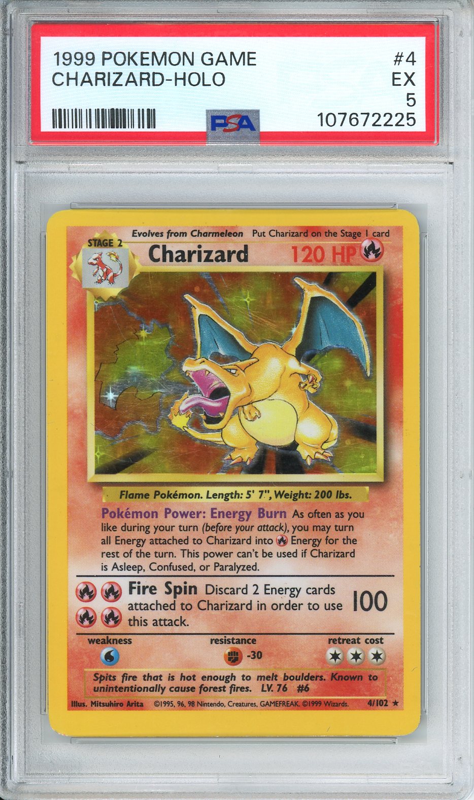 Charizard Holo Pokemon Card (1999 Base Set 4/102) EX PSA 5