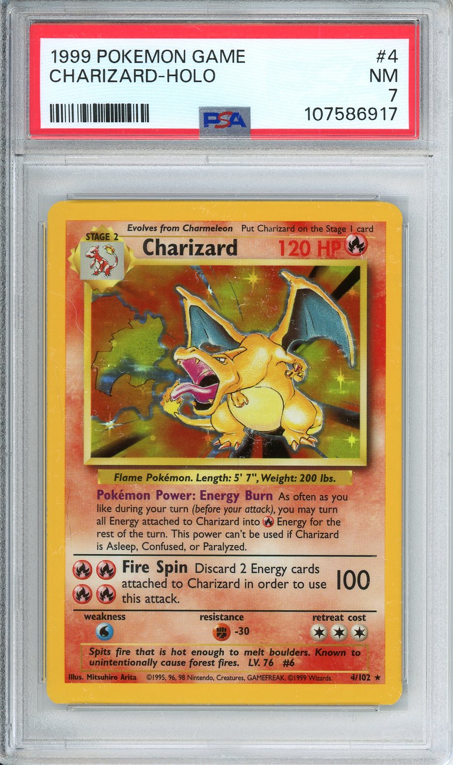 Charizard Holo Pokemon Card (1999 Base Set 4/102) NM PSA 7