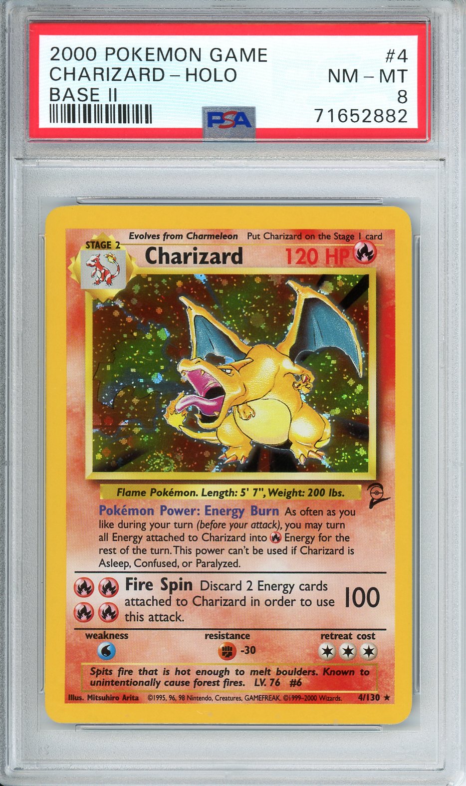 Charizard Holo Pokemon Card (2000 Base Set 2 4/130) NM - MT PSA 8