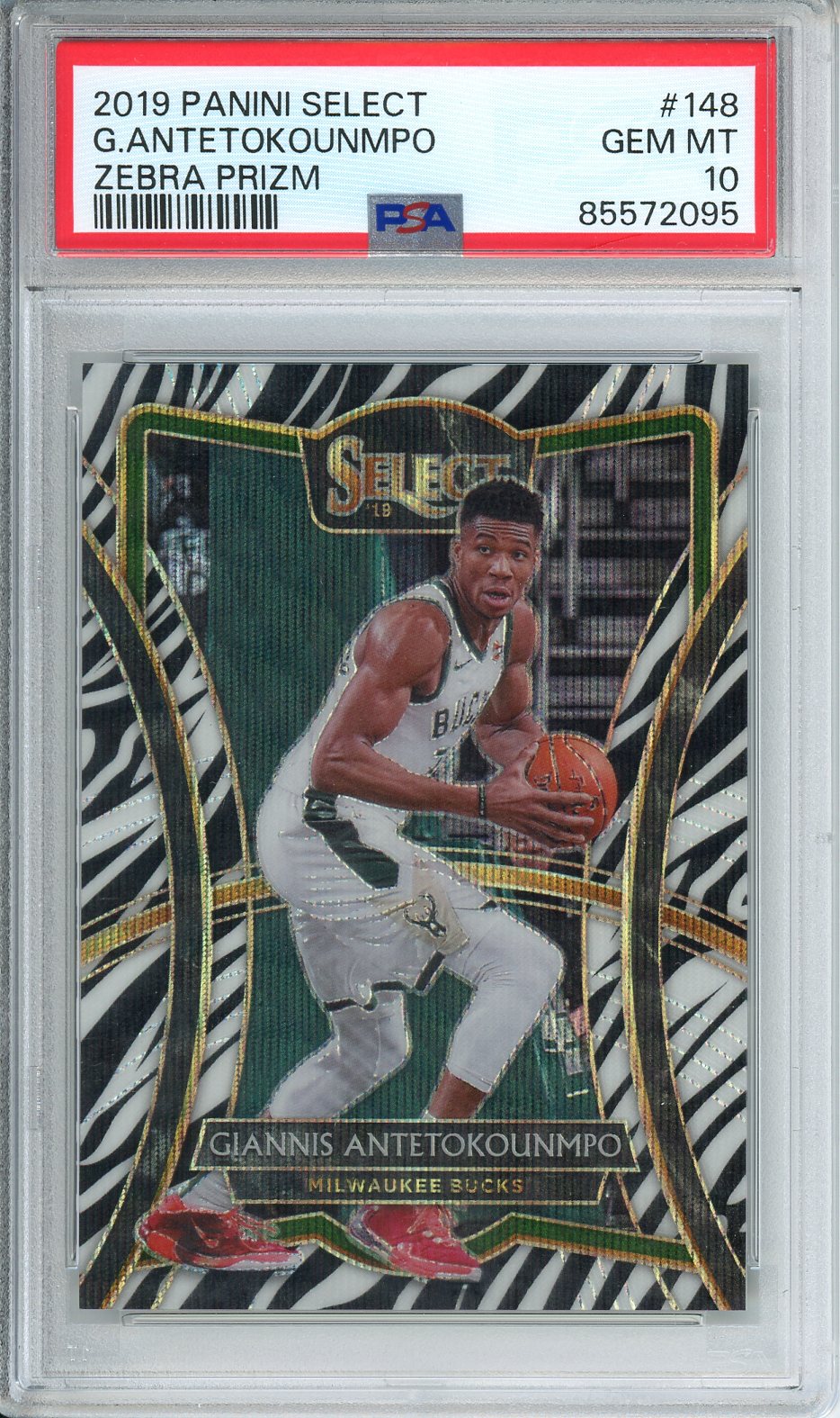 2019-20 Panini Select Giannis Antetokounmpo #148 Zebra Prizm GEM MINT PSA 10