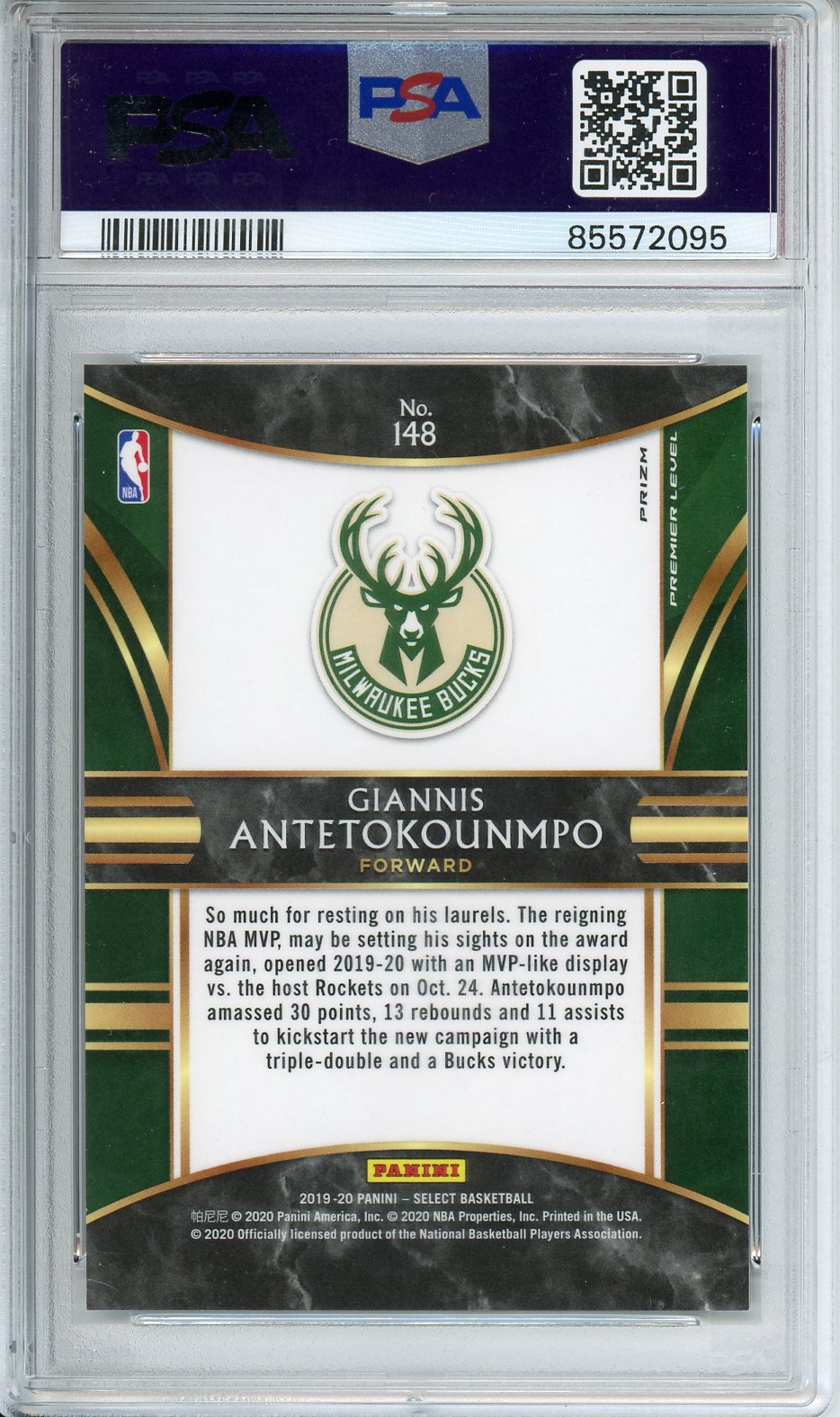 2019-20 Panini Select Giannis Antetokounmpo #148 Zebra Prizm GEM MINT PSA 10