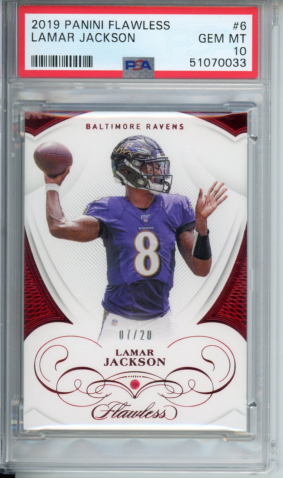 2019 Panini Flawless Lamar Jackson #6 Ruby /20 GEM MINT PSA 10