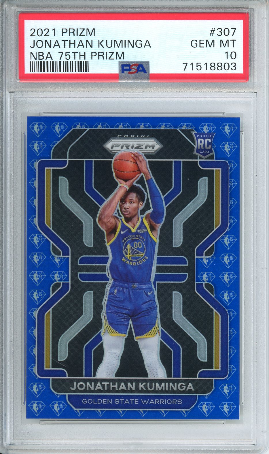 2021-22 Panini Prizm Jonathan Kuminga RC #307 NBA 75th Anniversary GEM MINT PSA 10