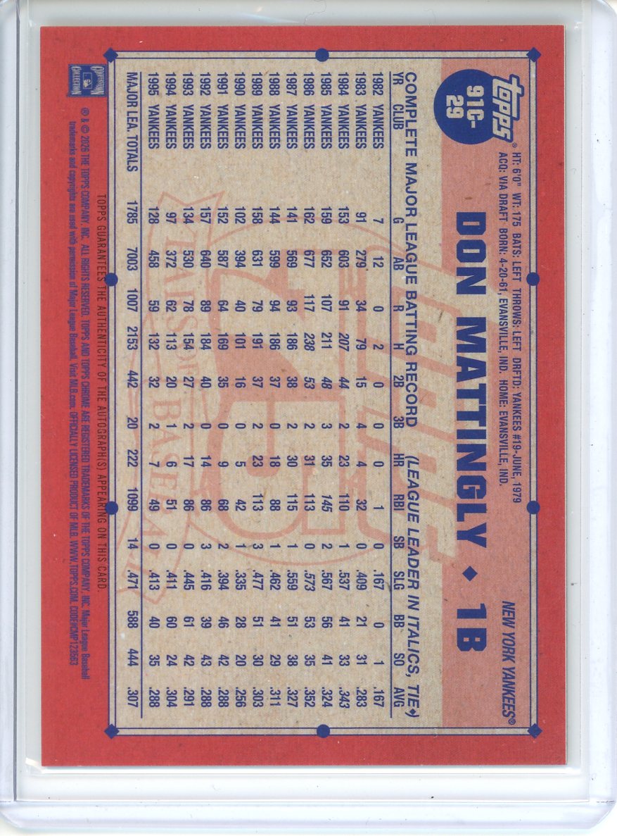 2025 Topps Don Mattingly 1991 75th Gold Mojo Auto /50 91C-29