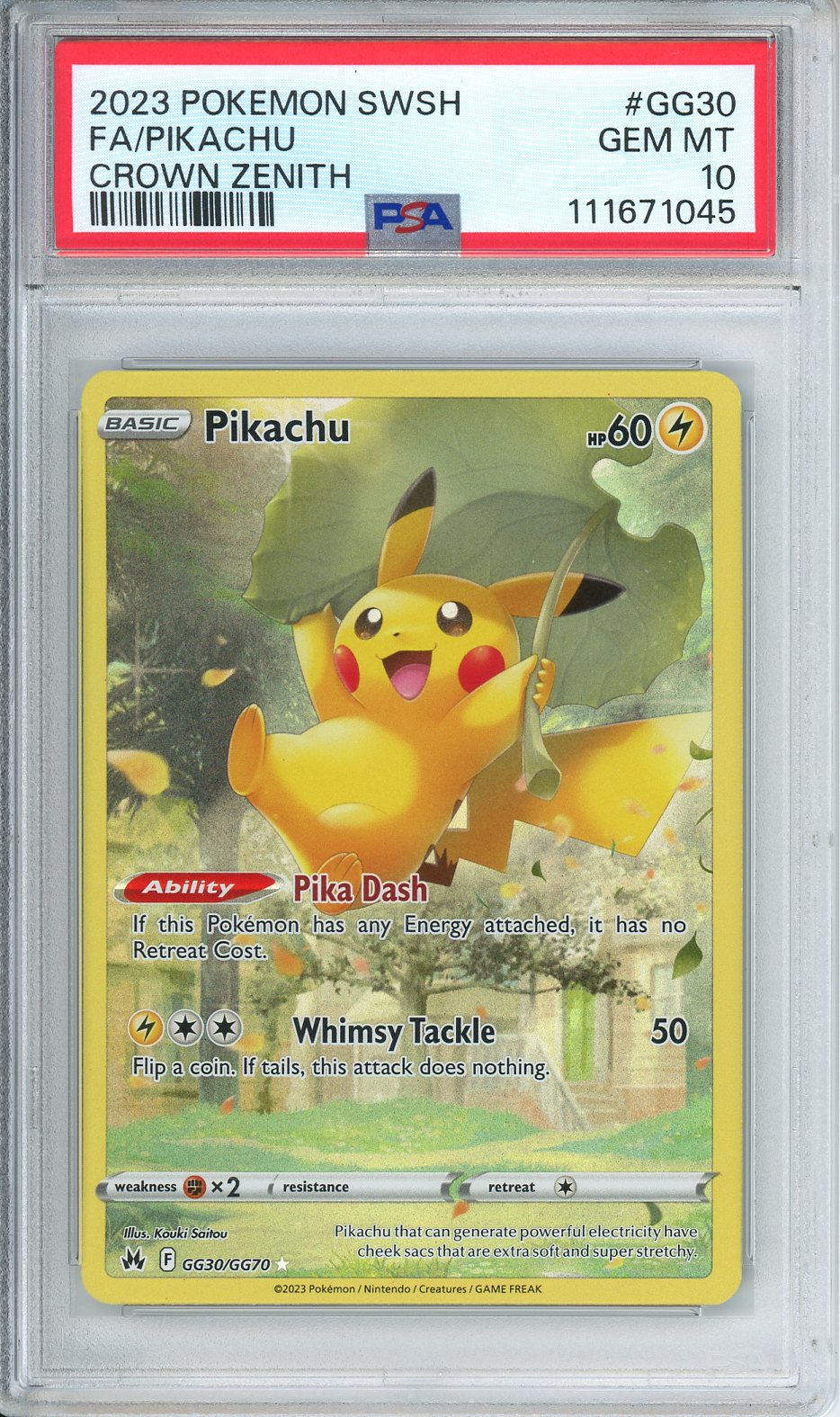 Pikachu Pokemon Card (Crown Zenith GG30/GG70) Galarian Gallery GEM MINT PSA 10
