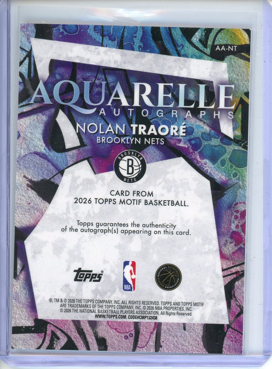 2026 Topps Motif Nolan Traore Aquarelle Autographs 39/39 AA-NT RC