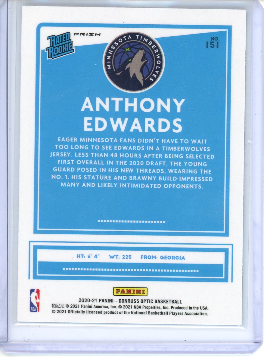 2020/21 Donruss Optic Anthony Edwards Rated Rookie Silver Holo No. 151