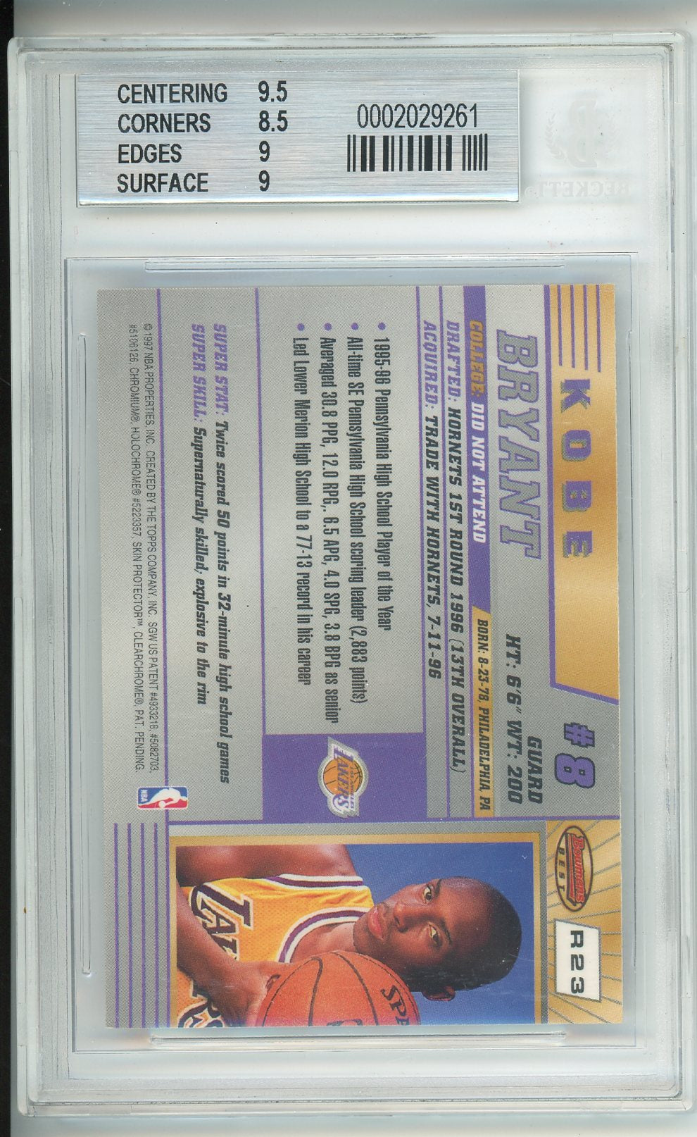 1996-97 Bowman's Best #R23 Kobe Bryant Beckett 9