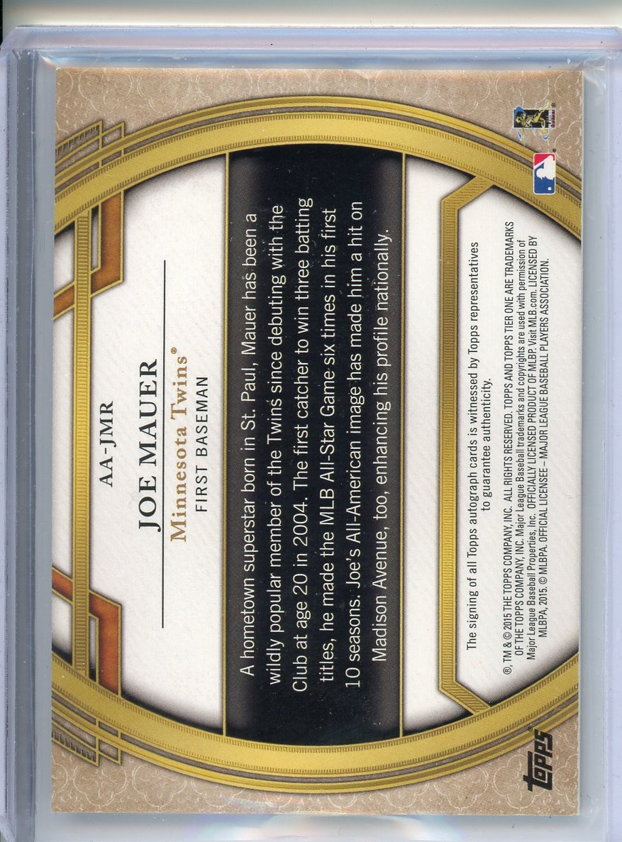 2015 Topps Tier One Joe Mauer Autograph #38/50 Twins