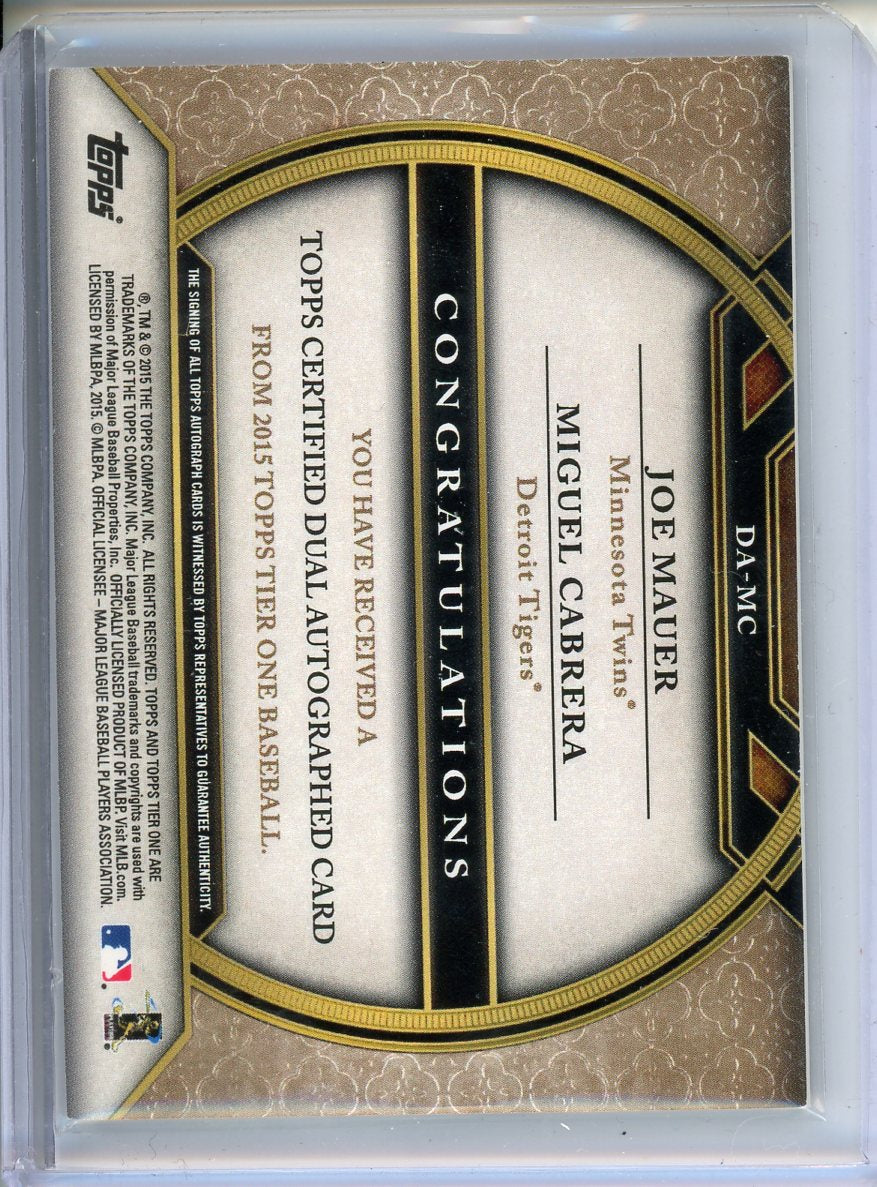 2015 Topps Tier One Baseball Joe Mauer/ Miguel Cabrera Dual Auto /25