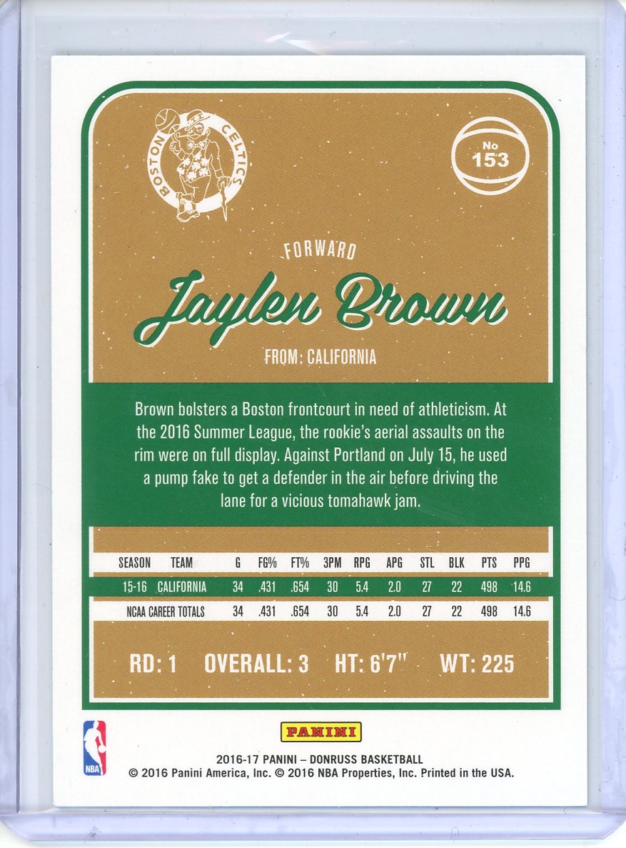 2016-17 Donruss Jaylen Brown Rookie Press Proof /299 No. 153