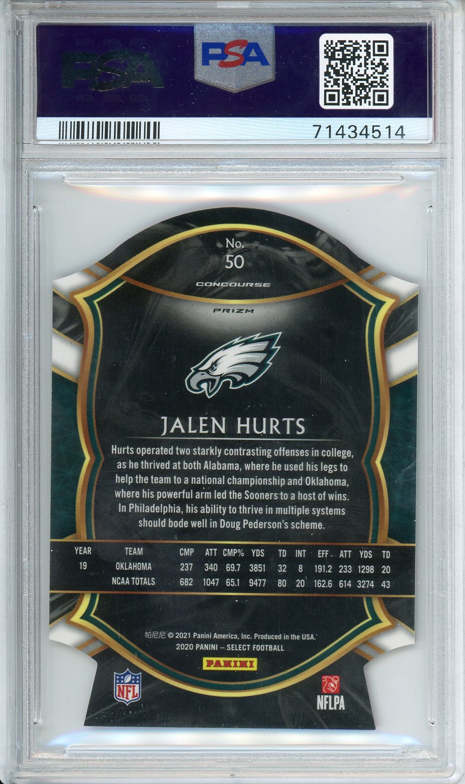 2020 Panini Select Football Jalen Hurts Die-Cut Red Prizm PSA 10