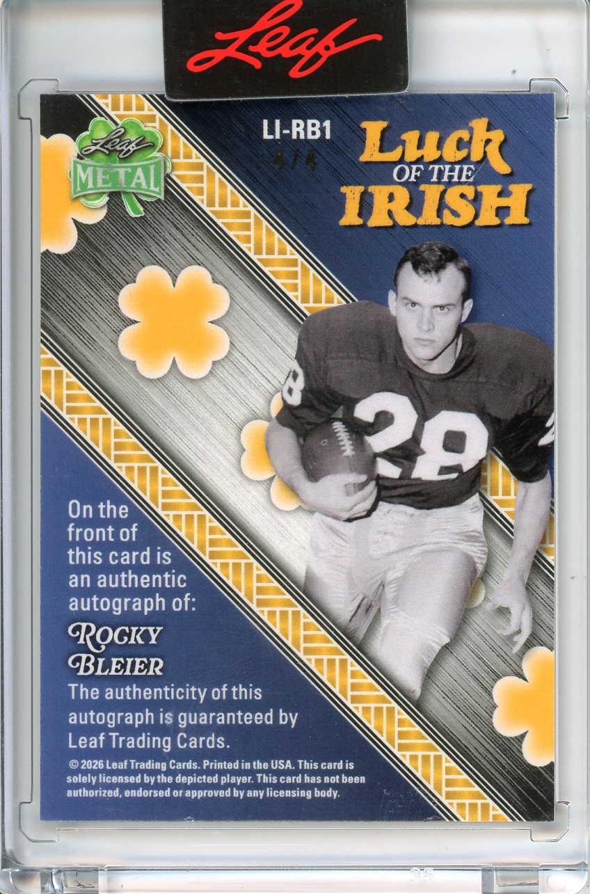 2026 Leaf Metal St. Patrick's Day Luck of the Irish Rocky Bleier Auto /4