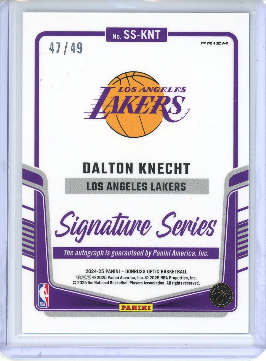 2024-25 Donruss Optic Dalton Knecht Rookie Signature Series Auto /49 No. SS-KNT