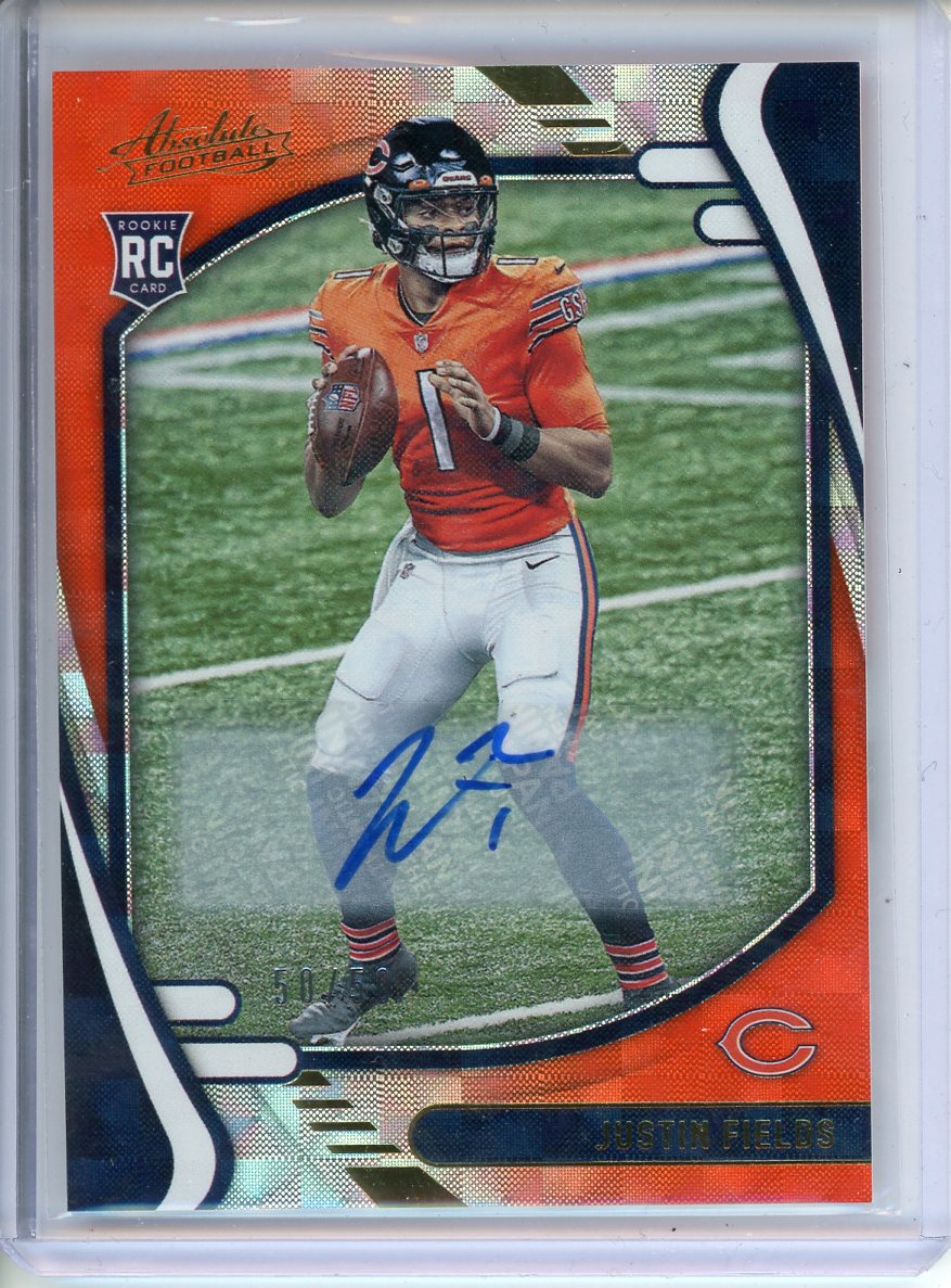 2021 Absolute Football Justin Fields Rookie Auto /50 Bears Color Match No. 108