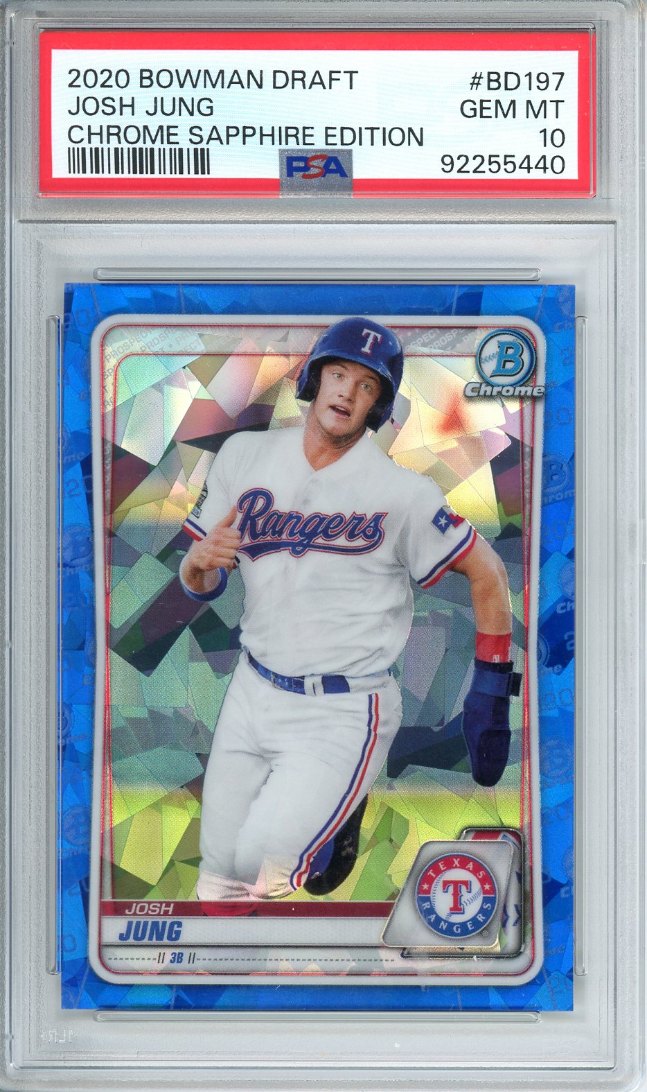 2020 Bowman Draft Josh Jung Chrome Sapphire #BD197 PSA 10