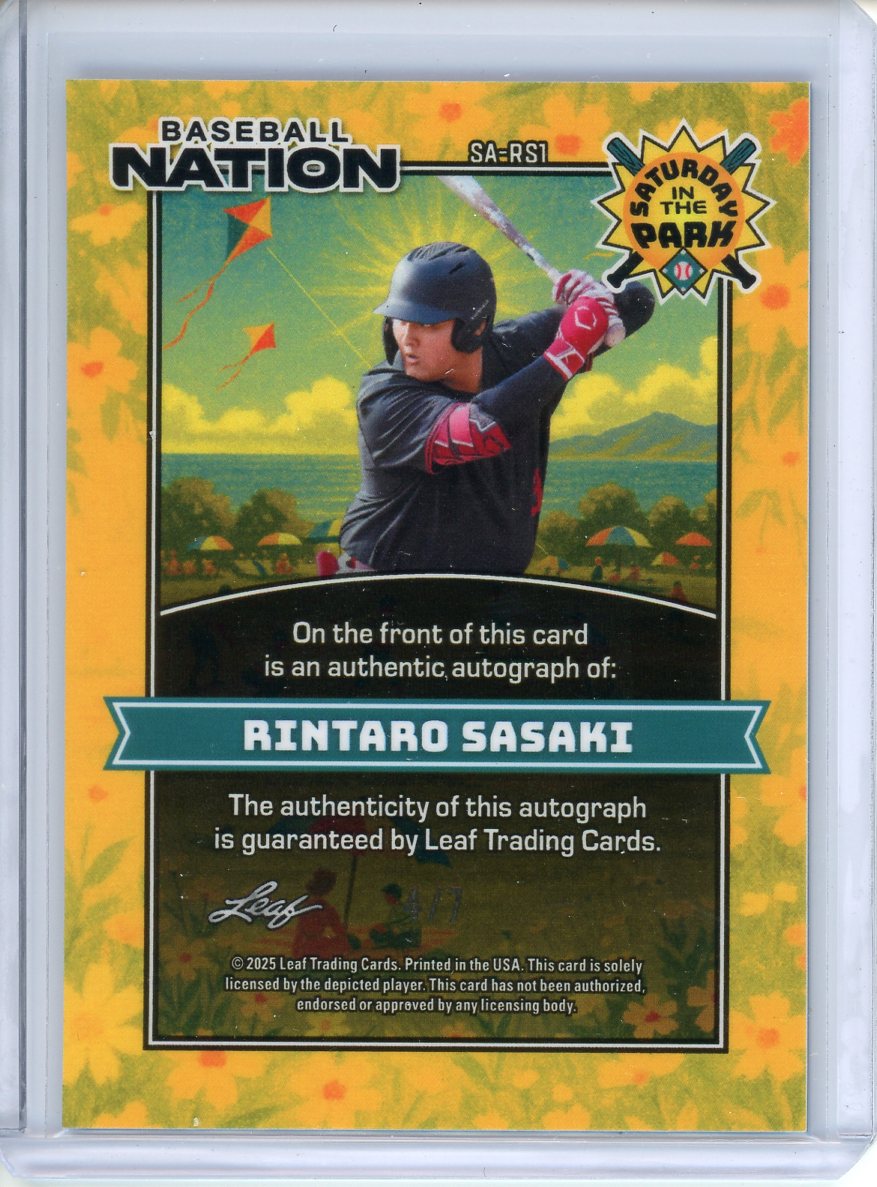 2025 Leaf Baseball Nation Rintaro Sasaki Saturday in the Park Auto /7