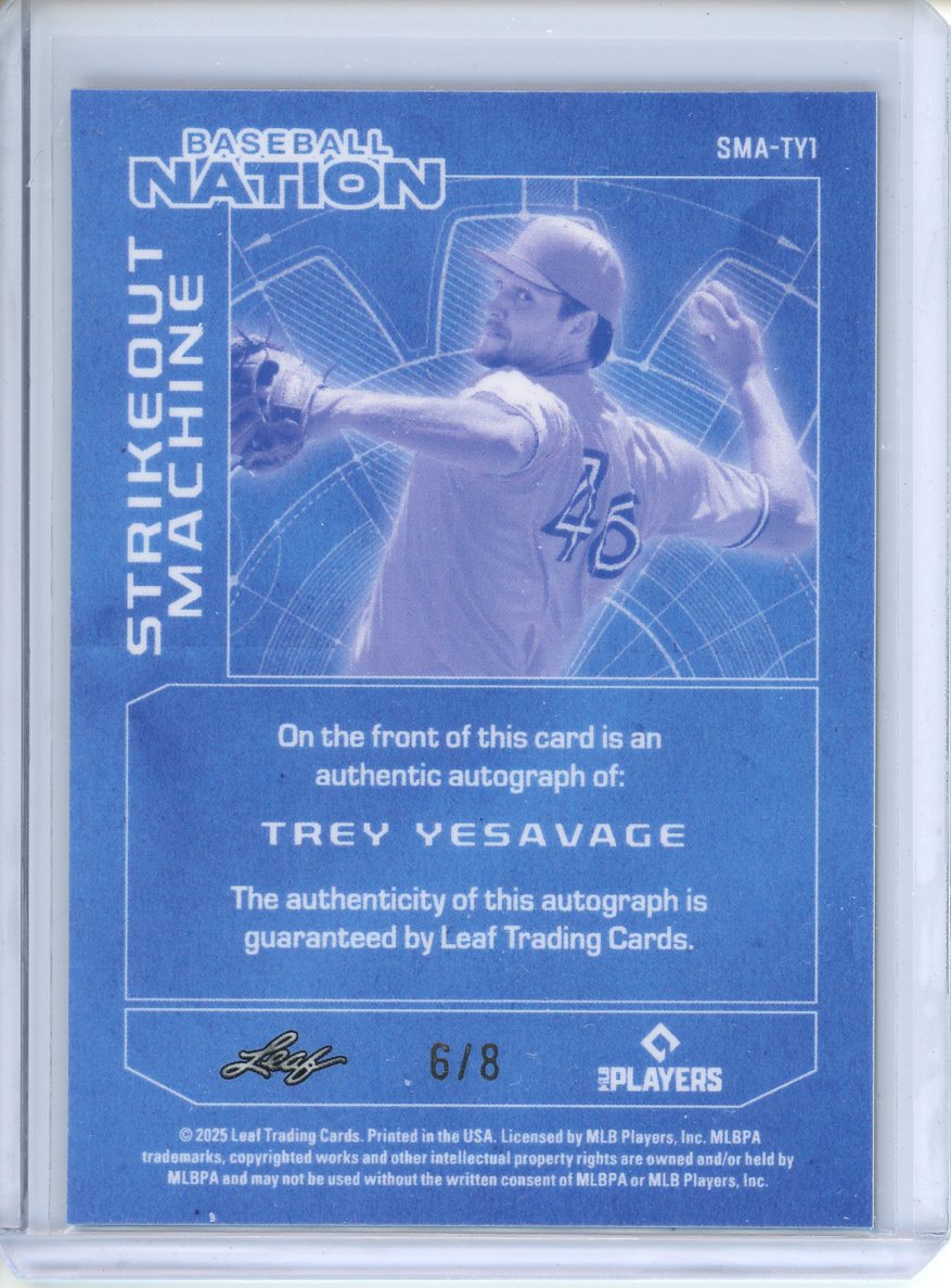 2025 Leaf Baseball Nation Trey Yesavage Strikeout Machine Auto /8